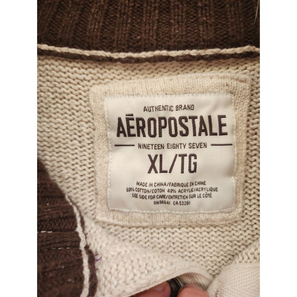 AEROPOSTLE Men's XL Cream Sweater Buttoned Mock Neck Ribbed Hem Coastal Y2k - Picture 3 of 6